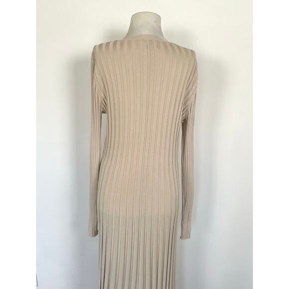 Dissh Sylvia Stone Ribbed Knit Midi Dress Cream Beige Long Sleeve Button Down XL - Picture 6 of 16